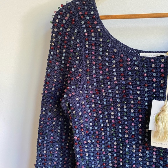 Doen Solandis Navy cotton beaded mini dress size small - Picture 4 of 8